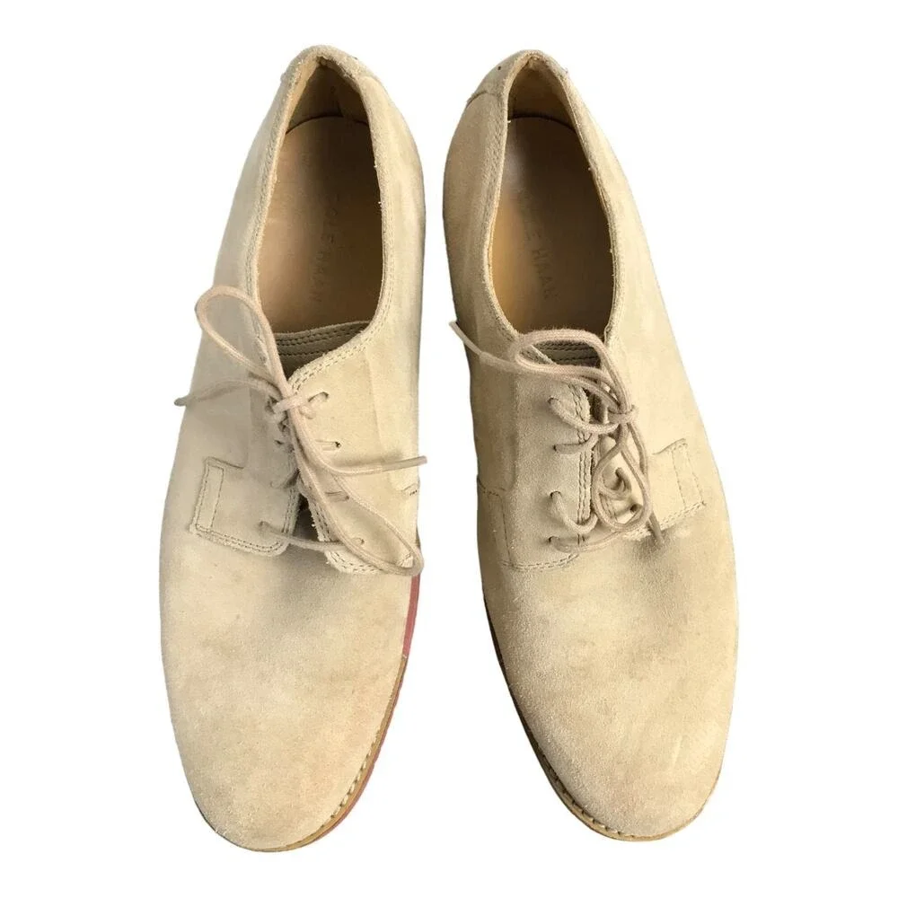 Cole Haan Derby Mens 11 Tan Suede C12161 Lace‎ Up Brick Red Sole Plain Toe Shoes